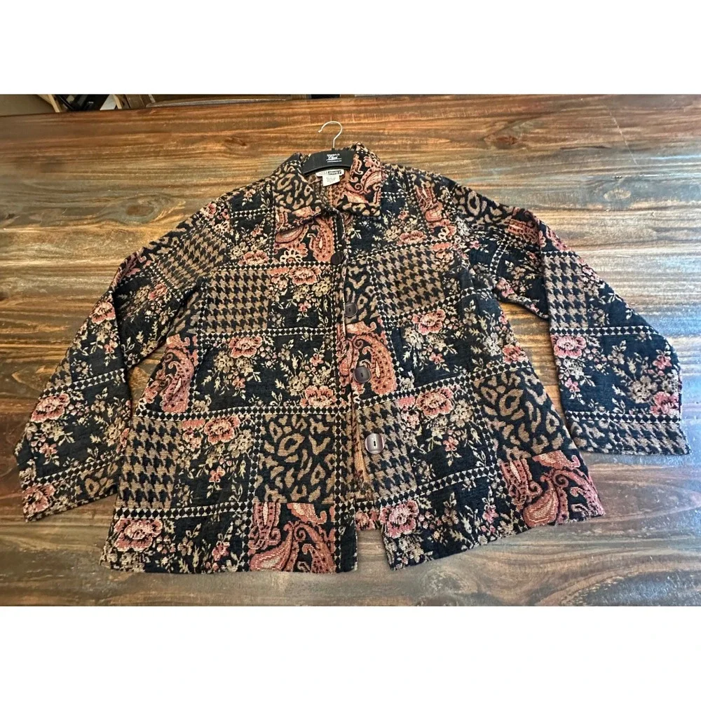 VINTAGE C.M.‎ Shapes Tapestry Jacket Floral Paisley Print Button Front Coat 18W